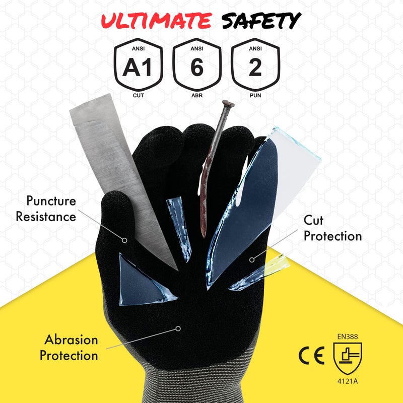 Quest Protective Apparel Cut and Puncture Resistant Work Gloves â€“ Lightweight Durable Graphene Safety Gloves - Construction, DIY, Kitchen and Mechanical Use for Men and Women - Medium, Pack of 3 Pairs - Image 5